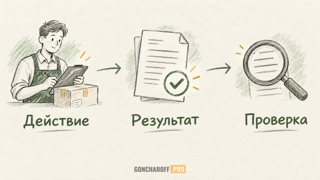 Требование связывает действие сотрудника, ожидаемый результат и способ проверки