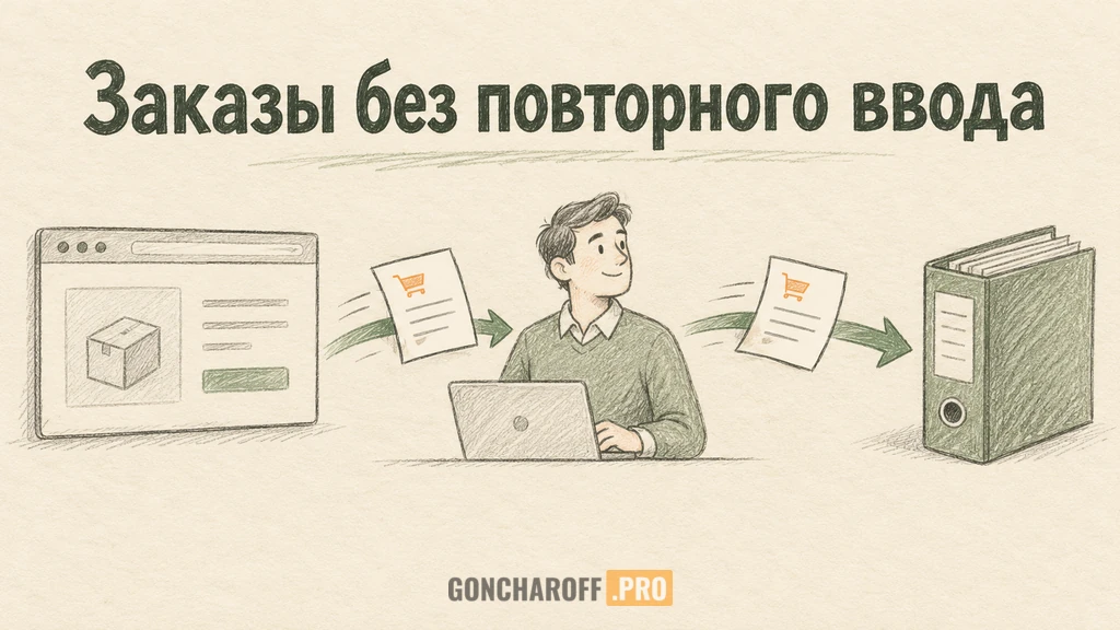 Одна карточка заказа связывает сайт, менеджера и учёт без повторного набора сведений
