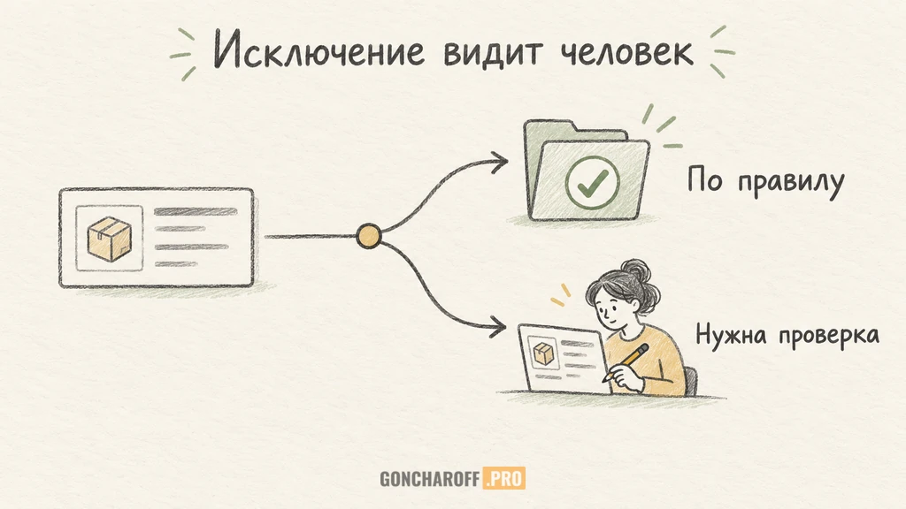 Обычный заказ движется автоматически, а неполные данные и нестандартные условия передаются сотруднику