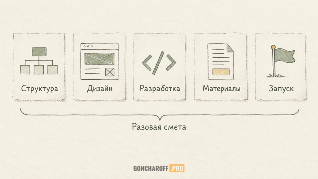 Состав разовой сметы сайта: структура, дизайн, разработка, материалы и запуск