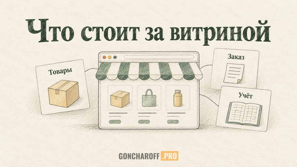 За витриной интернет-магазина находятся каталог, обработка заказа и учёт