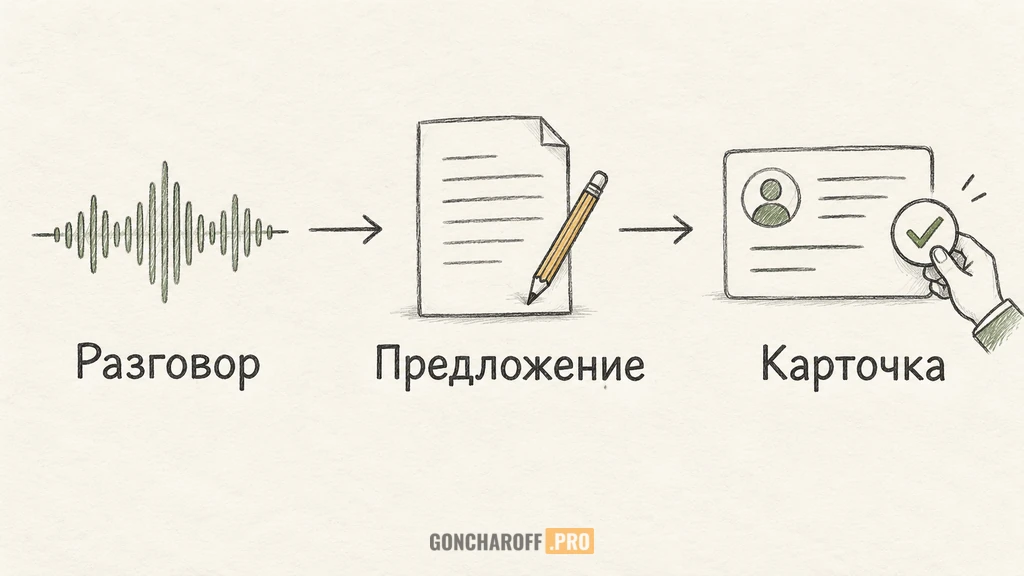 Связь фрагмента разговора с предложенным значением и полем нужной сделки CRM