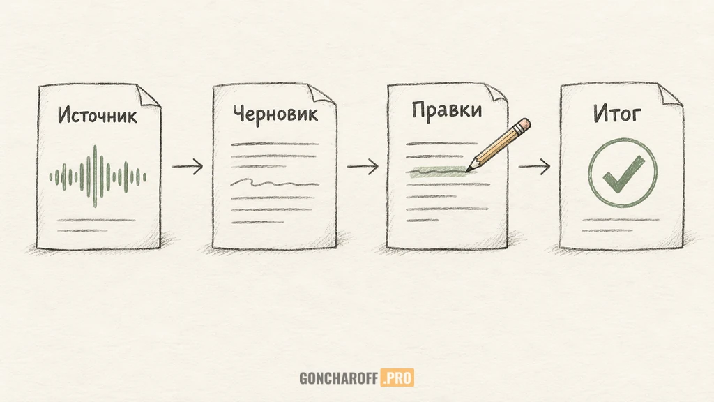 Протокол проверки ИИ в CRM: источник, черновик, исправления и итог