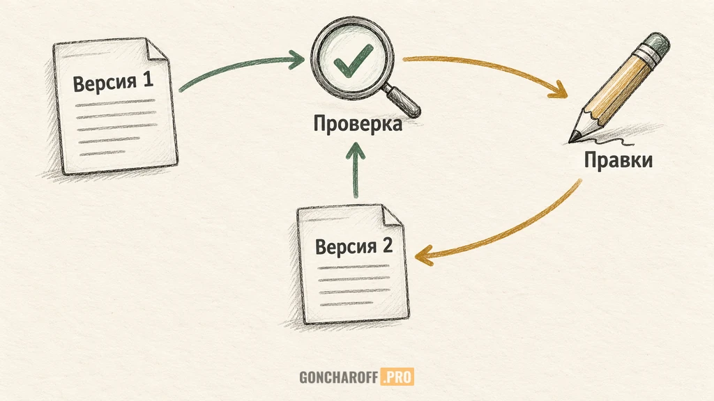 Возврат документа на доработку с замечанием и повторное согласование новой версии