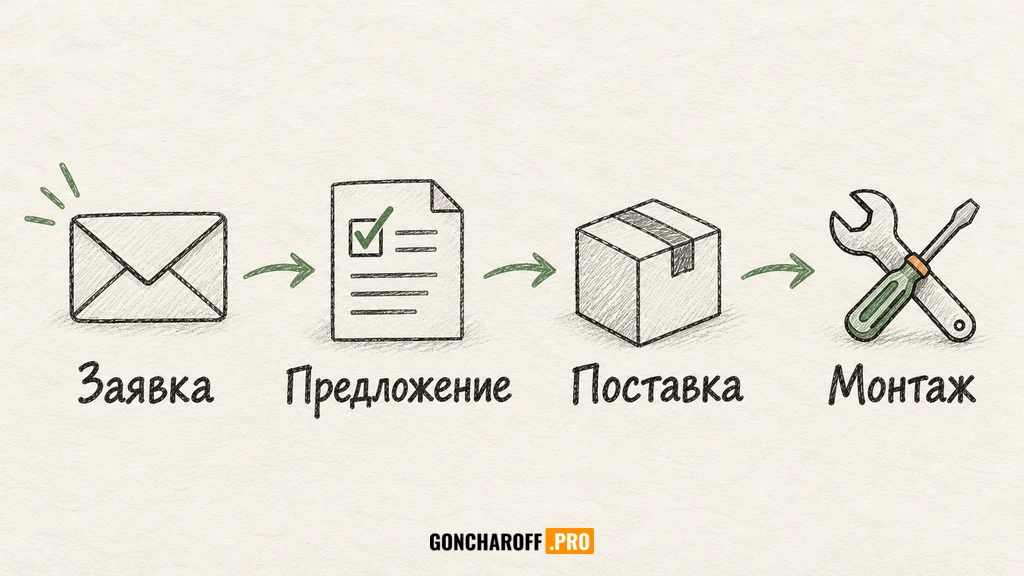 Упрощённый путь заказа в компании: заявка, предложение, поставка и монтаж