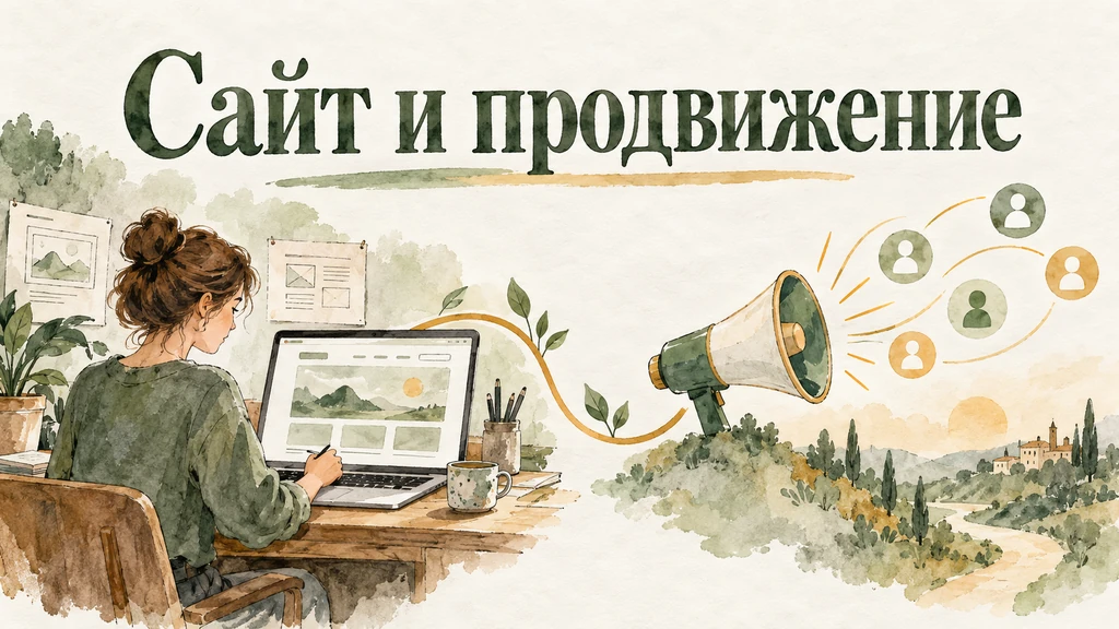 Разработка сайта и дальнейшее привлечение аудитории показаны как разные этапы