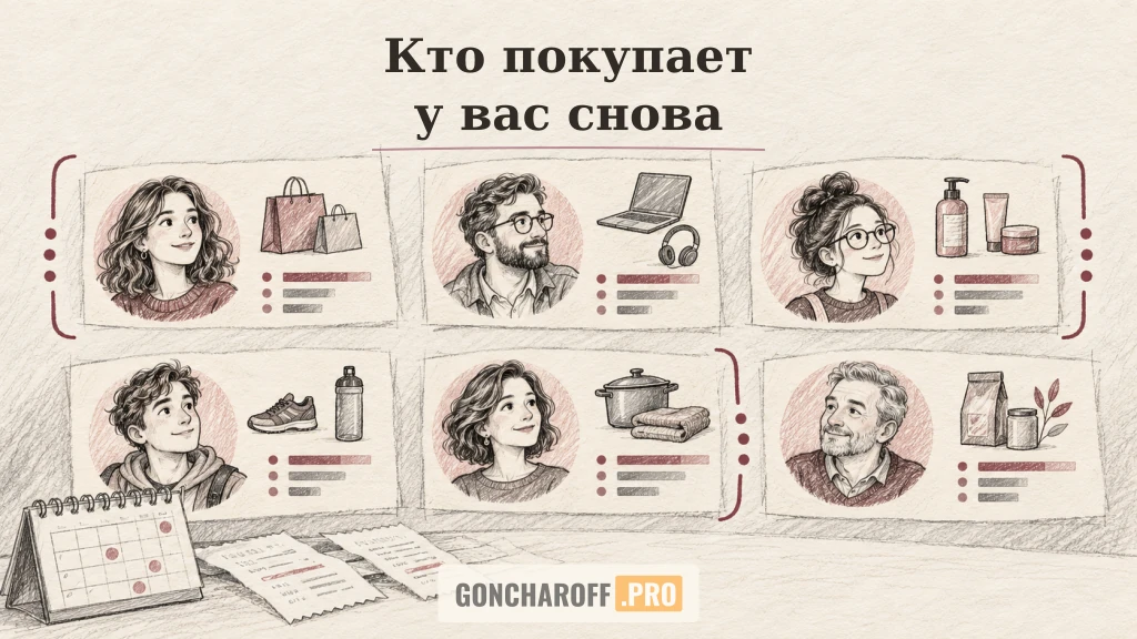 Группы покупателей с разной историей заказов на отдельных карточках