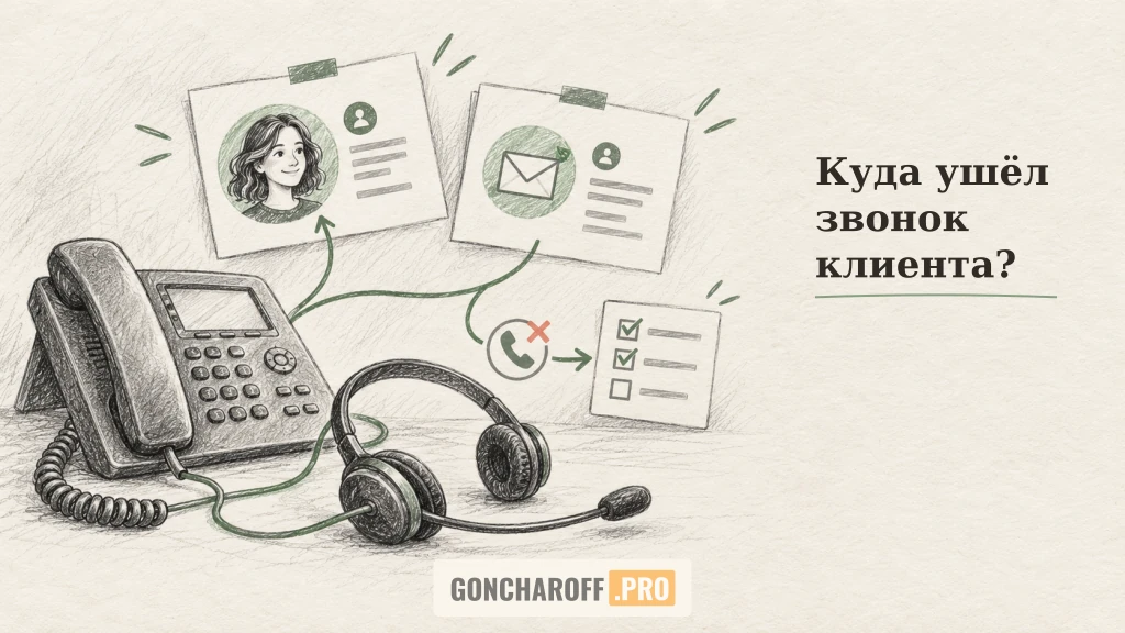 Телефон и гарнитура связаны с карточками клиентов и задачей по пропущенному звонку