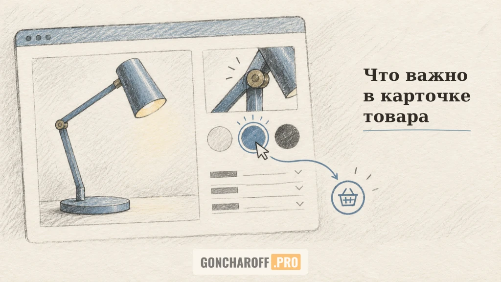 Страница товара с фотографией, вариантами и важными характеристиками