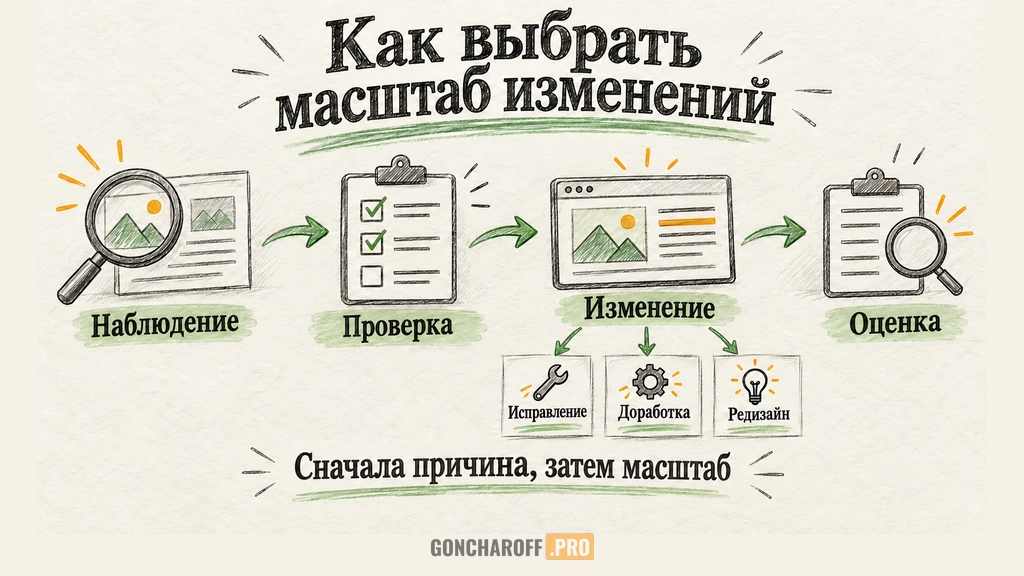 Порядок выбора между исправлением, доработкой и редизайном