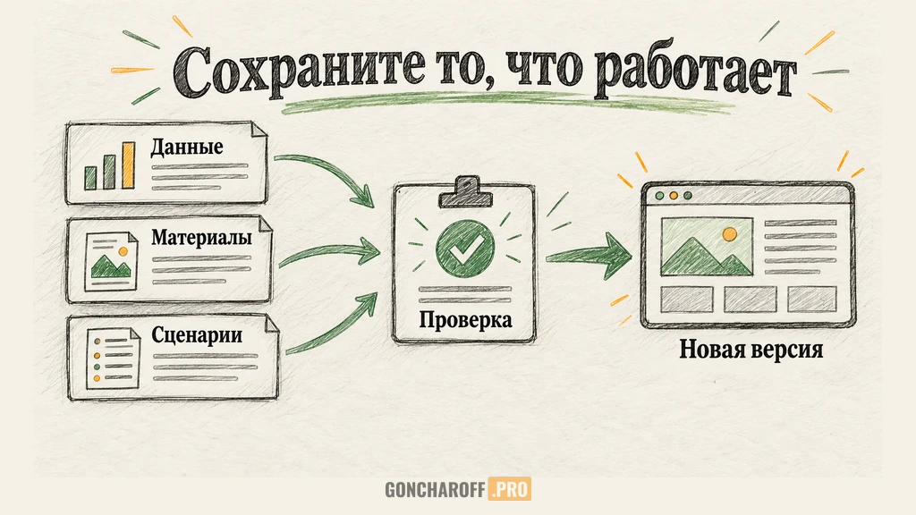 Сохранение важных данных и сценариев при изменении сайта