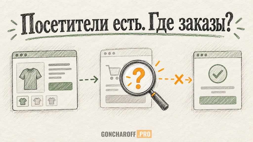 Обложка статьи «В интернет-магазине нет продаж: как найти этап, на котором теряются заказы»