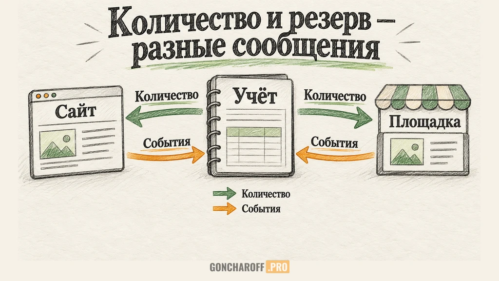 Обмен доступным количеством и событиями резервирования между учётом и каналами